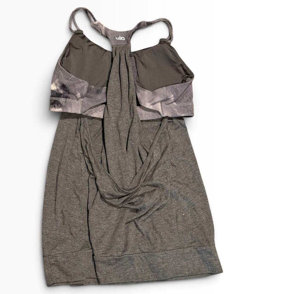 Alo Yoga Tank Top Built-in Sports Bra Heathered Grey Snakeskin Print Small